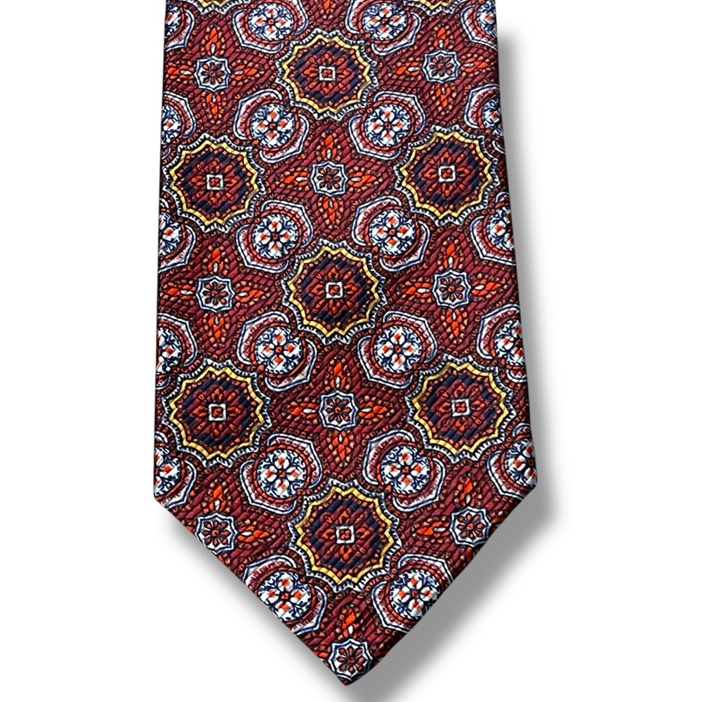 Seven Fold Robert Talbott Silk Tie Red Medallion Print 66" Long Limited Ed 17/40